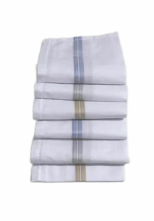 DIKHAWA Men's Cotton Handkerchief | Size 42 x 42 cms |Classic Collection Hanky| Two Satin stripes Border Quality.