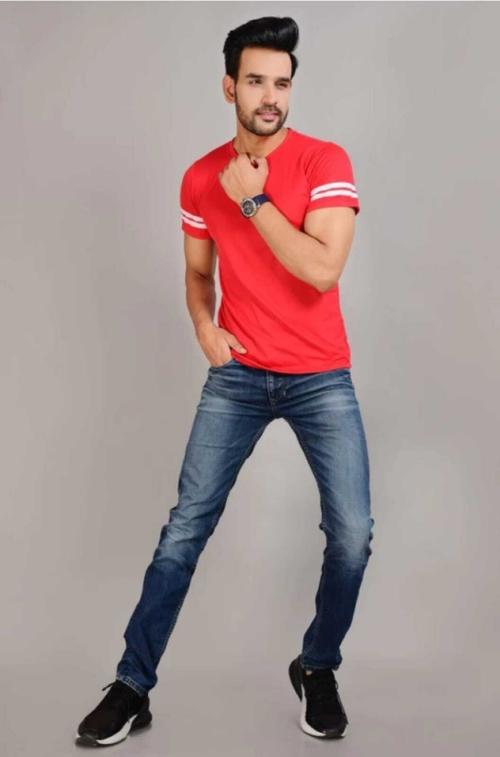 SKMIE Red-MENS Sporty Round Neck T-Shirt