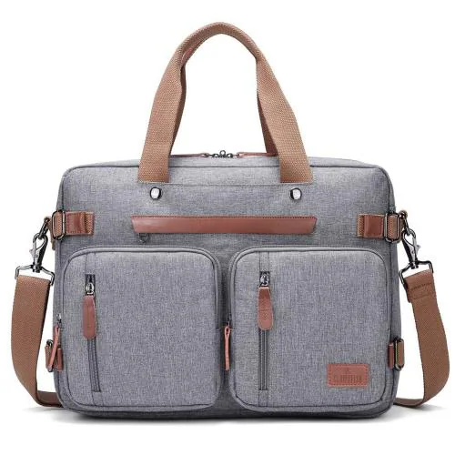 The Clownfish Grey Leather Unisex 3-in-1 Convertible Laptop Backpack cum Messenger Bag
