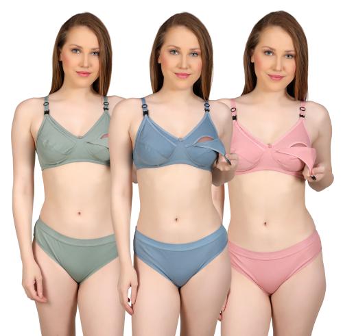 LERISHA Women's Non Padded Bra & Panty Set / Lingerie Set , Multicolored Pack of 3 ( Size :- 32 to 44)