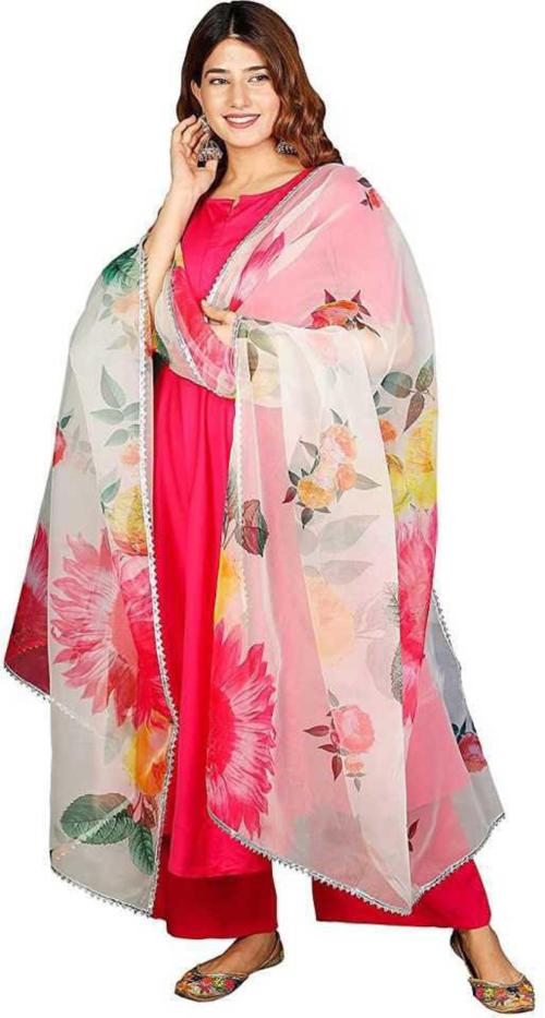 TOXEGO Women White Printed Nylon Dupatta