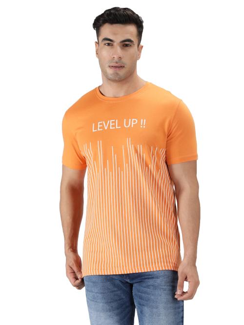 Nimble Men's Regular Fit Printed Round Neck Half Sleeve T-Shirt (Orange)