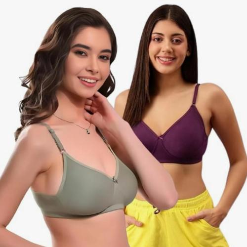 MANCHI FASHION Non-Padded Full Coverage Women's Bra Comfortable with Adjustable Strap Fit Pack of 2 | COLOR - SEA GREEN & PURPLE | SIZE - 36
