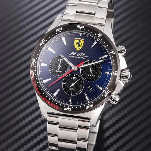 SCUDERIA FERRARI PILOTA Chronograph Blue Round Dial Men's Watch- 0830598
