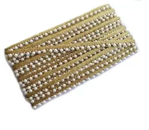 MARUTI KRUPA ENTERPRISE MAKE 8 MM WHITE BEADS WITH GOLDEN PATTI Lace Saree Falls  (White, Gold)