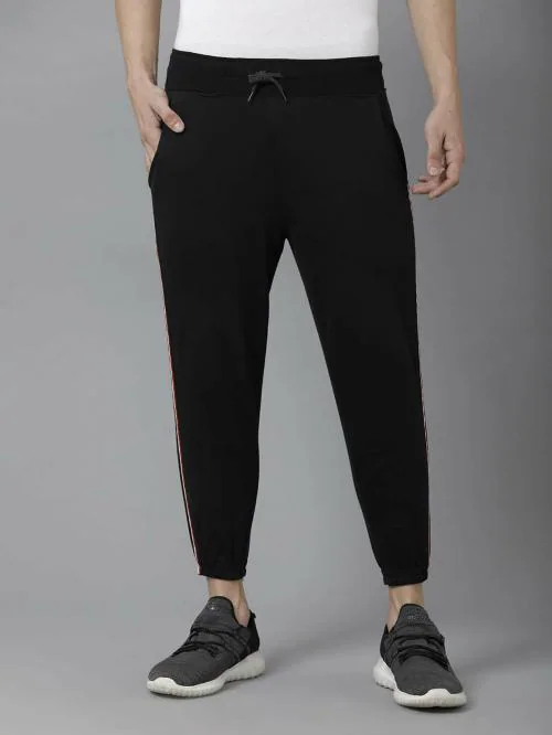 MADSTO Men Black Solid Cotton Blend Track Pants SIZE-L
