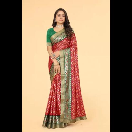 AAGAM FASHION Printed, Checkered Bandhani Crepe Saree (Red)