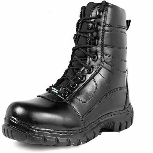 Comfort shoes Full Grain Leather Combat Army Boot Shoes for Men Boots For Men (Black)
