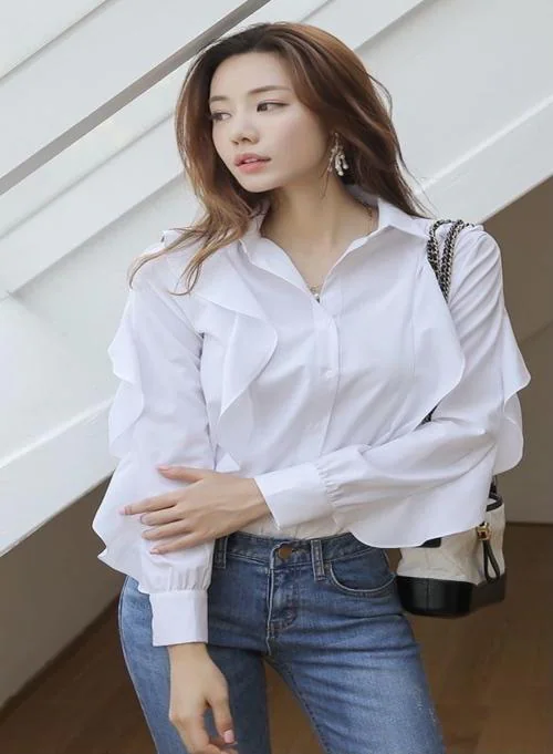 RW RIMSHA WEAR women's wear white ruffle women shirt