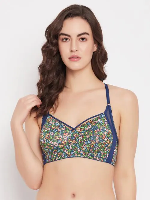Clovia Padded Non-Wired Full Figure Floral Print Racerback Bra in Multicolour