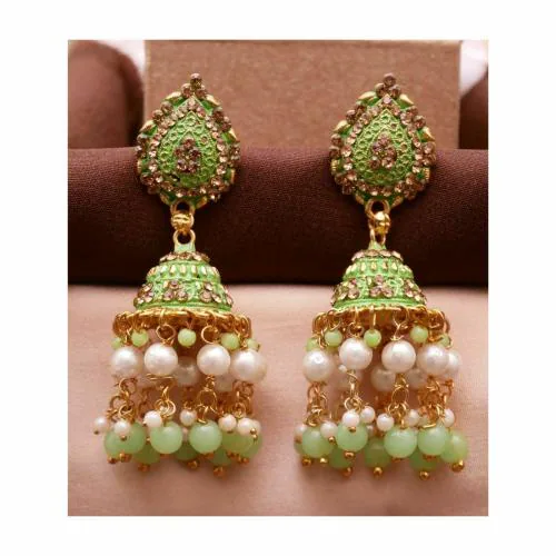 Antico Wedding Bridal Ethnic Aqua Blue Color Oxidized Jhumka Earring for Women and Girl