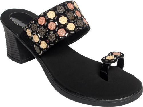 Stepee Trendy & Stylish Black Heel Sandals For Women