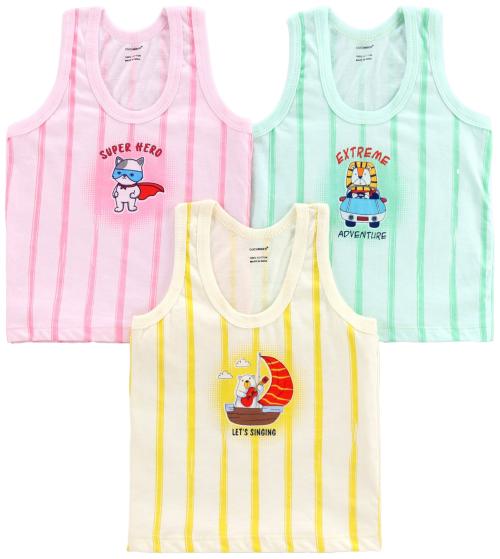 CUCUMBER Boys Multi Color Vest 100% Cotton Pack of 3