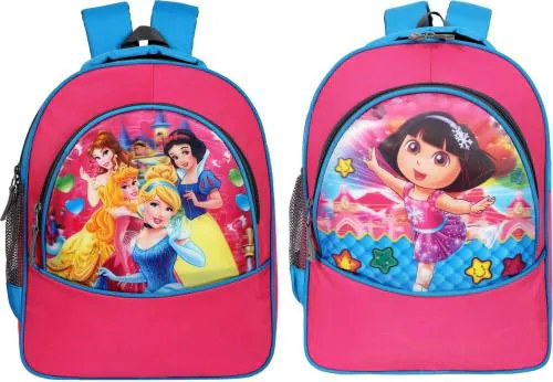 Bayo Blue & Pink | Polyester | Dora & Princess School Bag | Pack Of 2