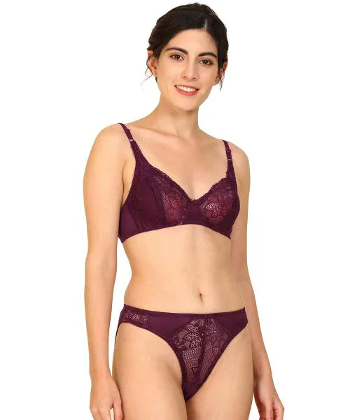 In-Curve -Women Cotton Bra Panty Set for Lingerie Set ( Pack of 1 ) ( Color : Maroon )