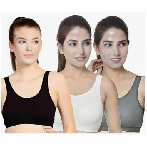 MANCHI FASHION Pack of 3 Teen Solid Beginner Bra,Sports Bra,Teenager Bra for Girls/Kids Half Slip & Croped Camisole Style Everyday Bra | MULTICOLOR - BLACK, SKIN & GREY | FREE SIZE