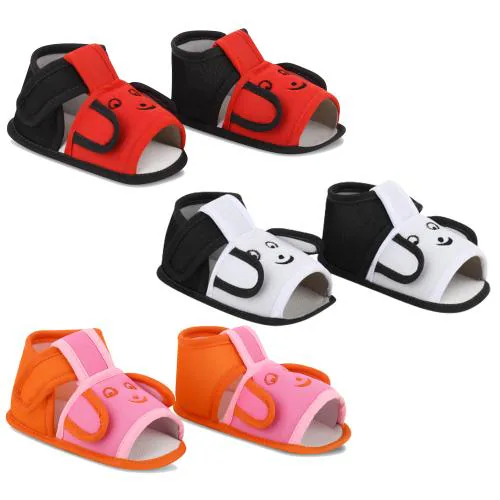 SMARTOTS Pack of 3 Stylish Baby Boy Sandal 0-9 Month | Skin Friendly Comfortable Baby Girl Sandals 0 Size | Baby Boy Shoes New Born | Baby Shoes 0 Size | Baby Shoes, Color-Bk.Red, White, Pink