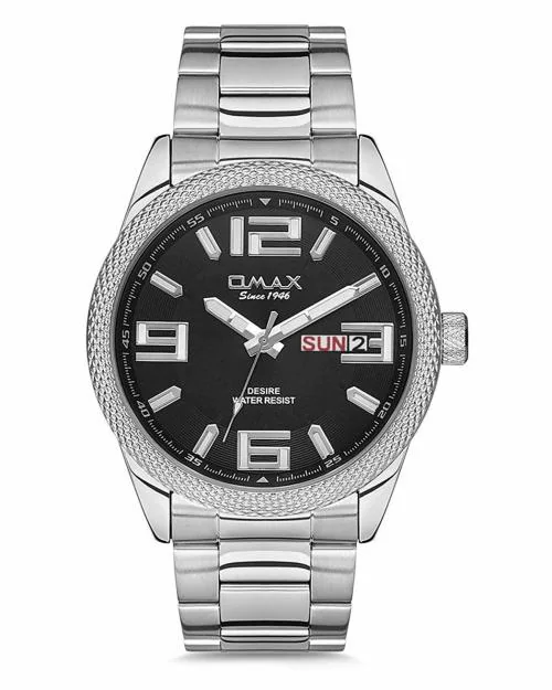 OMAX Analog Silver Watch Black Dial With Silver Strap for Men - GX43P26I