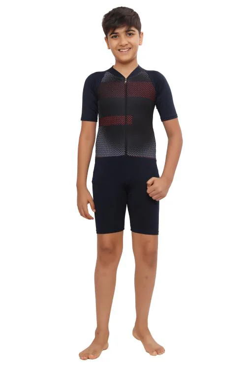 BOSKY SWIMWEAR Boy's Non-Fadeable Print Swimwear for Skating and Outdoor Sports, 4-Way Stretch, Utility Style (Blue_38)