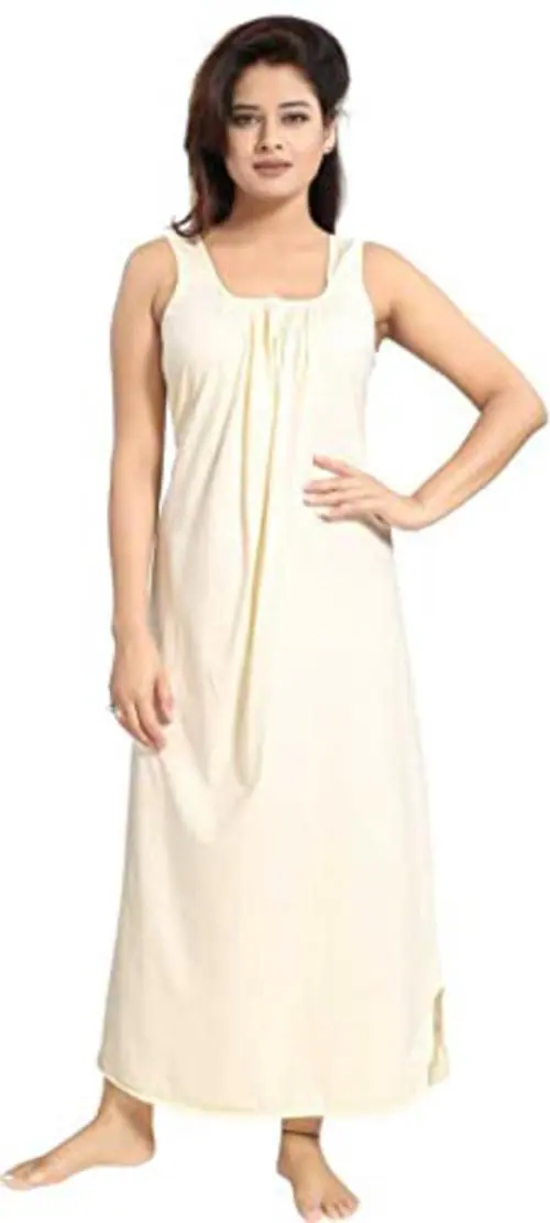 Kavanng Nighties for Women's Cotton Silk Sleeveless Nighty Ankle-Length Solid Slip Cotton Stylish Maxi Nightwear, Smooth and Comfortable Nighty for Women, White, XL