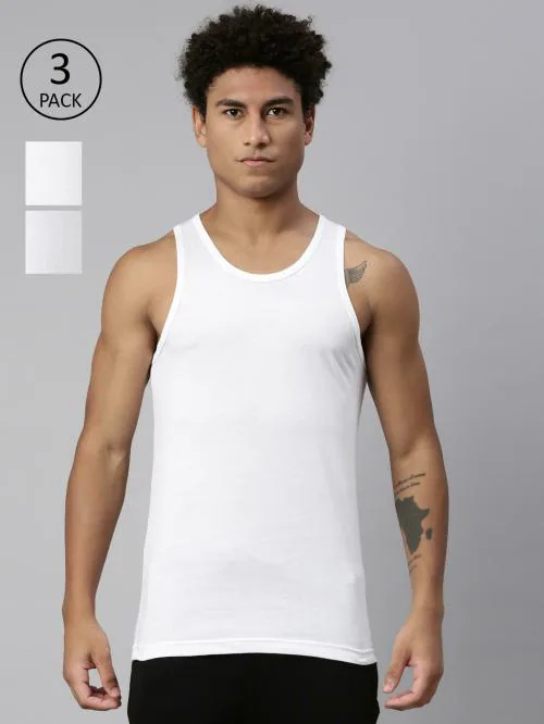 Levi's Men's White Solid Cotton Pack of 3 Sleeveless Vest