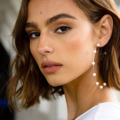 Proplady Stylish Big Pearl Embellished Oversized Hoops Earrings, Silver Hoop Earrings