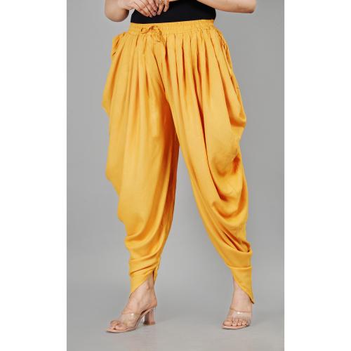 Women's Golden Yellow Patiala Pants - Cotton Spandex Ethnic Bottom With Pleats