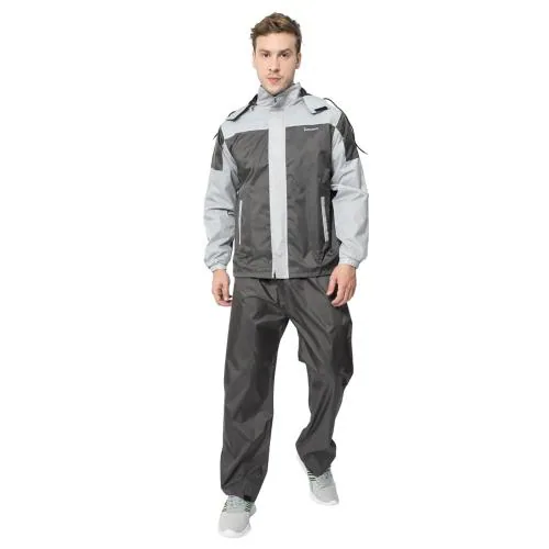 Roboskin Men Grey, Ash Nylon Fly Raincoat With Pants Hood And Inner Mobile Pocket Includes Carrying Pouch (2Xl)