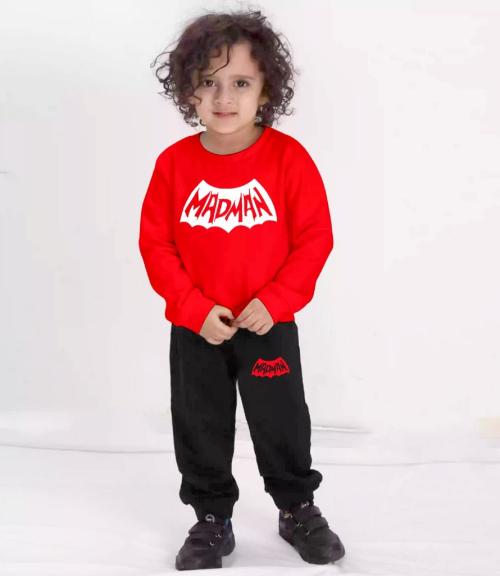 MADMAN Kids Unisex Party Wear Crew Neck Sweat & Jogger Set- Red