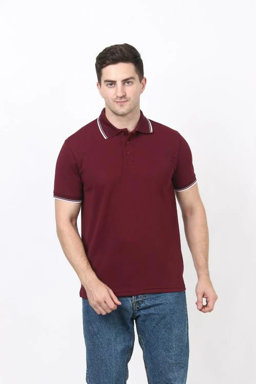 Forest Club Dull Drifit Matty Maroon Solid Polo T-shirt With White Tipping, Size - L (40)