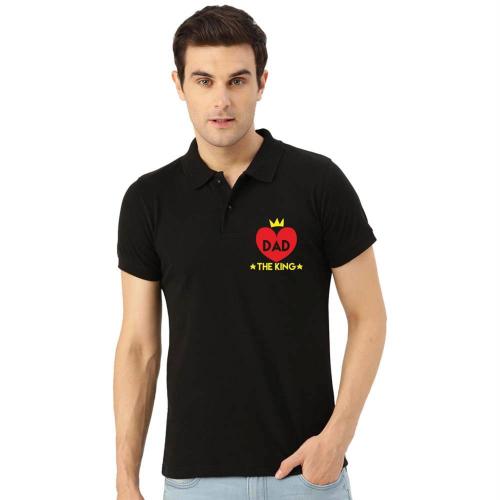 Funky Store Black Cotton Dad The King Printed Men's Polo Tshirt