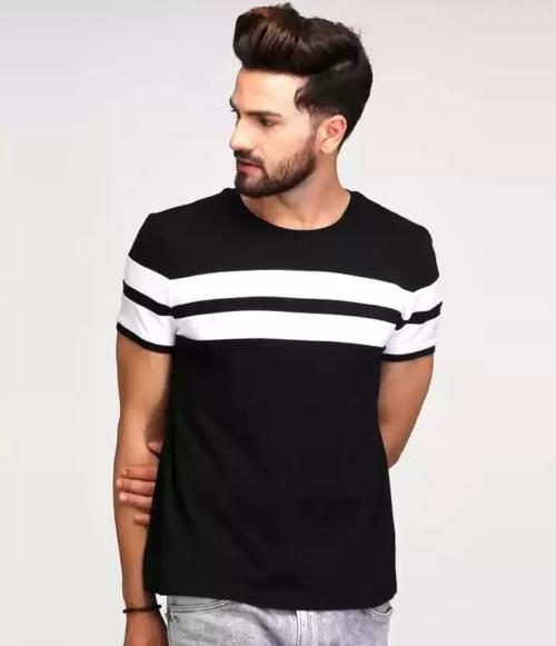 WRODSS Men Striped Round Neck Yellow T-Shirt(L)