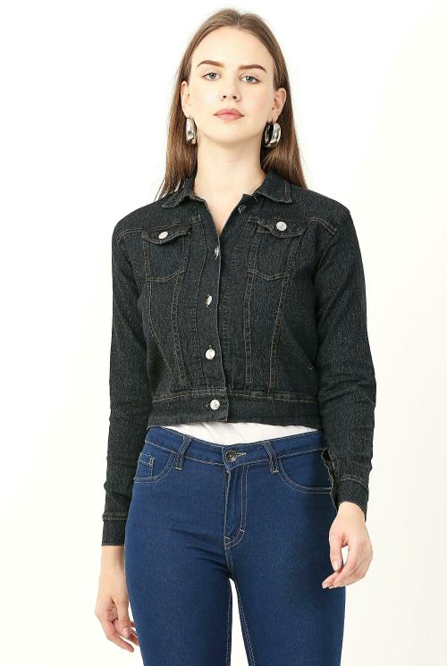 stylemyth Women Black Solid Denim Jacket