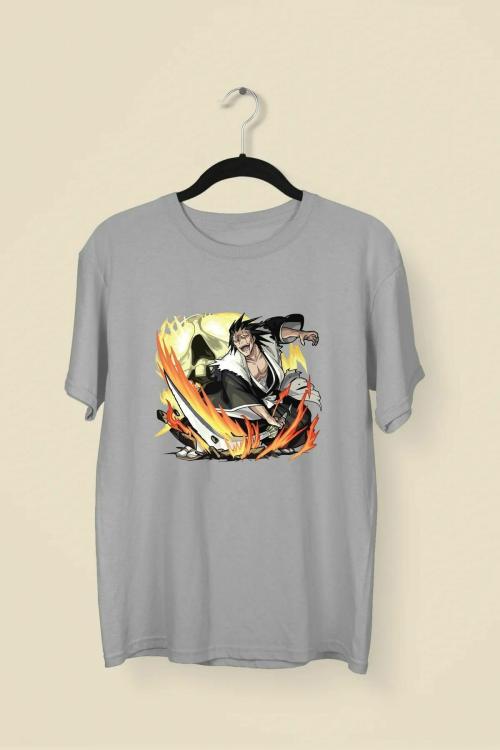 Wild Punk Kenpachi Zaraki 100% Cotton Unisex Premium Printed Tshirt (Grey)