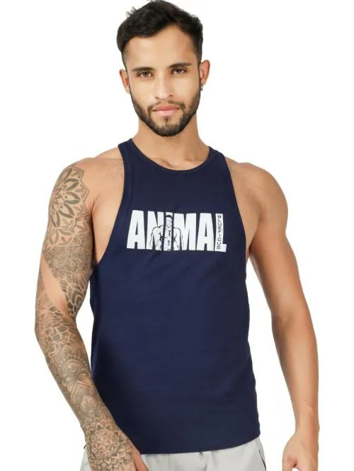 BlueFicus Blue Printed Pure Cotton Fabric Vest Sando for Men (103-M-ANIMAL-SANDO-BLUE-L)