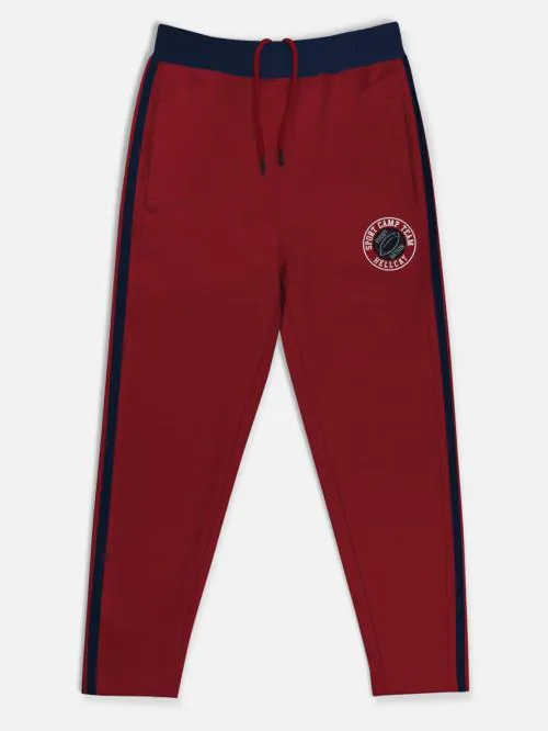 HELLCAT Maroon Trendy Solid Cotton Blend TrackPant for Boys