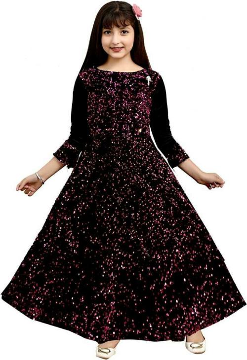 TASDIK GARMENTS Girls Pink Velvet Gown Dress (4-5Y)