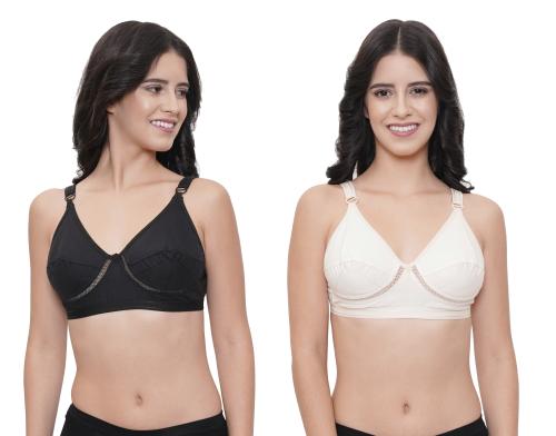 FEMULA Netbust, 2Pcs of Regular Dailywear Cotton Bra, Non Padded, Non Wired (1 Pc Each of Beige & Black Colour) Size 34C