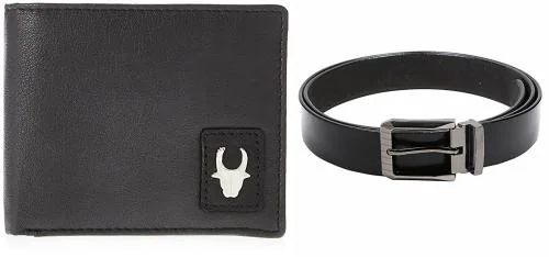 Wildhorn Men Black Wallet and Belt (GFTSETBOX 003)