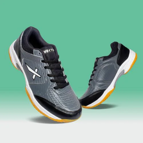 Vector X Drake Badminton/Tennis Court Shoe for Men(Grey-Black)