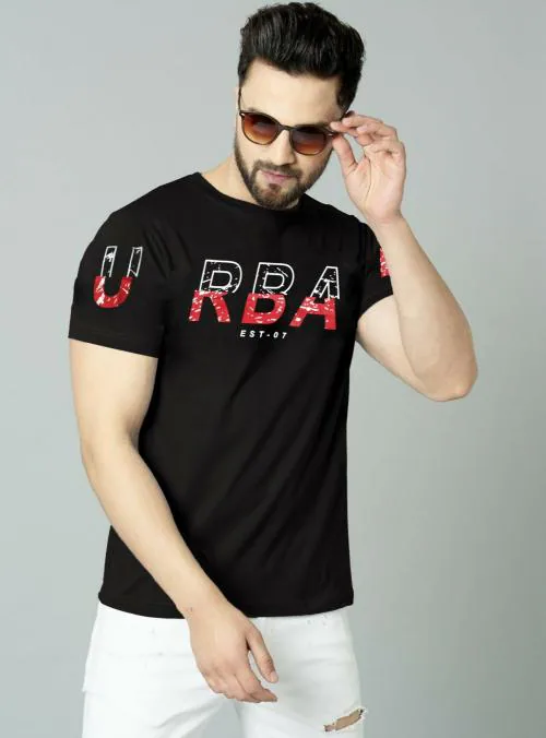 Jump Cuts Tshirt/Mens tshirt/tshirt for men/tshirt/Men's Printed Round Neck HalfSleeve Black Cotton Tshirt