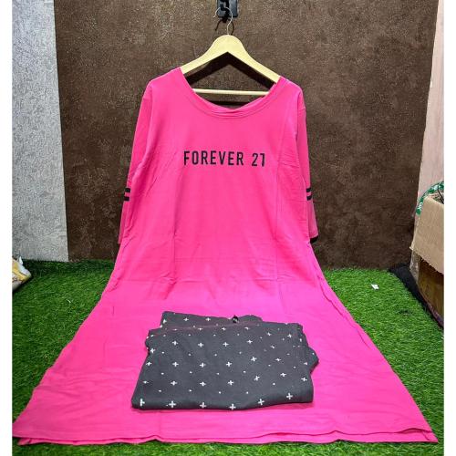 Mona Design Studio Full Long T-Shirt with Printed Full Pant Causal Wear for Girls/Women-5XL|Pink| Set of 1