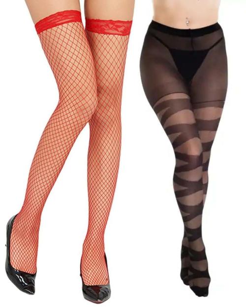Neska Moda Women Red, Black Fishnet Stockings
