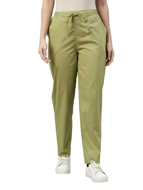 GO COLORS Women Green Solid 100% Cotton Pants