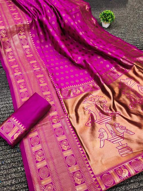 Janashree Fashion 71 Pink Printed Cotton Silk, Jacquard Kanjivaram