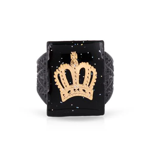 Memoir Brass Black Laminated Gold Crown Fashion Fingerring Men Women (ORKL7679)