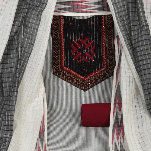 Buy KAMI KUBI Maroon Unstitched cotton suit set with mixmatch yoke and