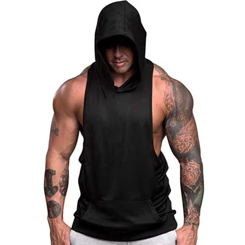 Mens Sleeveless Hoodie Fitness Vest Bodybuilding Stringers Workout Tank  Tops Size XXL Color Black - JioMart