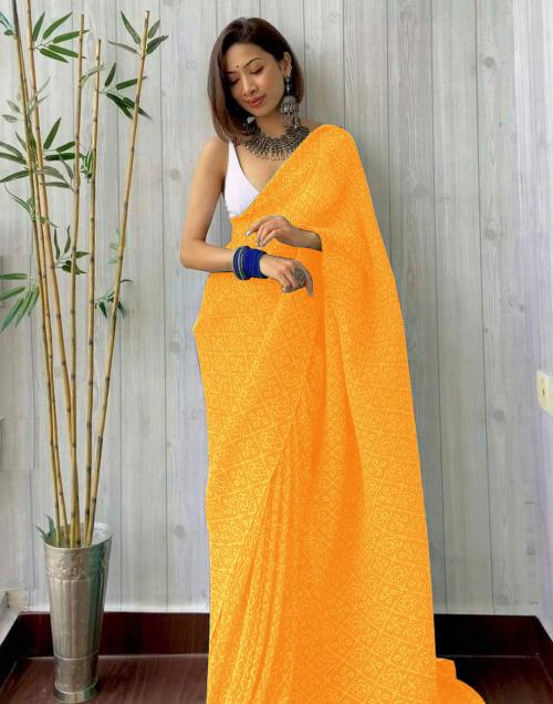 Satrani Georgette Yellow Color Georgette Saree with Blouse piece | sarees for Women| saree | sarees