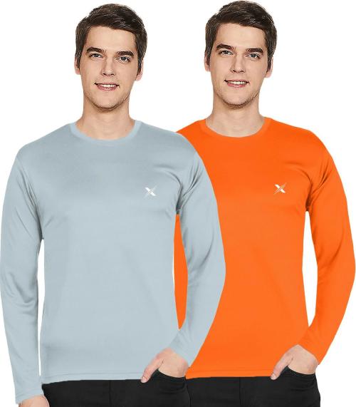 Ftx Men Orange, Grey Solid Polyester Pack Of 2 T-Shirt ()